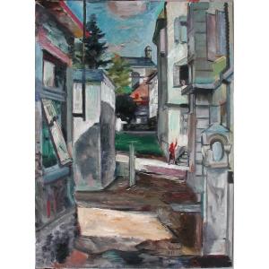 Lucien SCHWOB "Rue animée dans la ville" 1931 huile sur toile 92x73